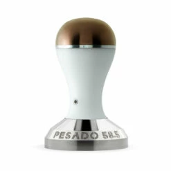 PESADO 58.5 Metal Tamper -Alternative Brewing Shop PESADO Tamper White and Bronze 1024x