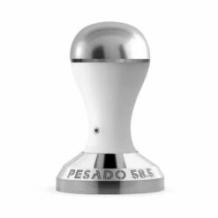PESADO 58.5 Metal Tamper -Alternative Brewing Shop PESADO Tamper White and Silver 1024x